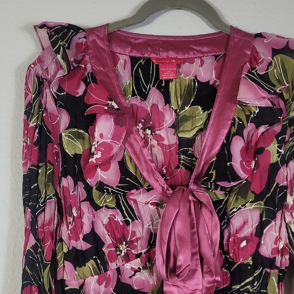 Y2K Sunny Leigh Floral Sheer Button Up Top Size L Fairy Romantic Girly Pink - Picture 2 of 16